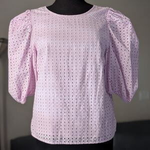 a new day Light Pink Eyelet Puff-Sleeve Blouse